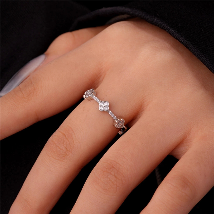 Copper IG Style Simple Style Plating Inlay Heart Shape Flower Zircon Open Rings