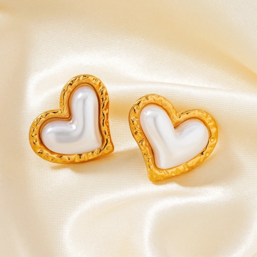 1 Pair Glam Sweet Simple Style Heart Shape Inlay 304 Stainless Steel Natural Stone K Gold Plated Rhodium Plated Ear Studs