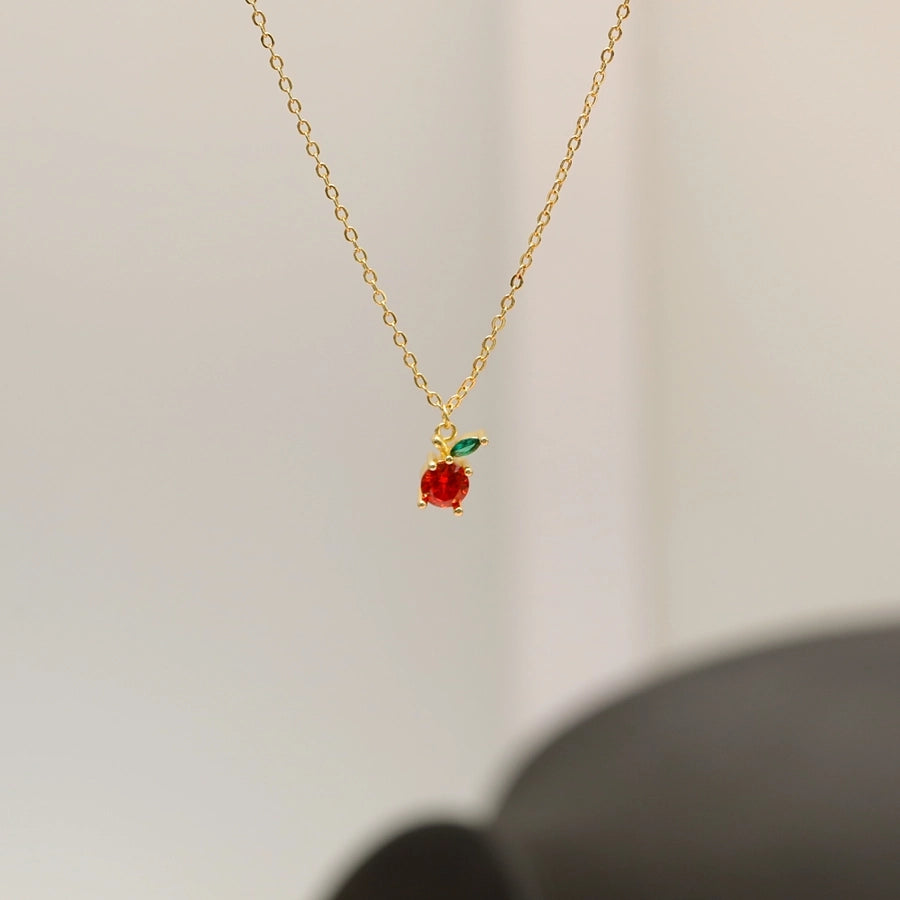 Copper 18K Gold Plated Fruit Zircon Pendant Necklace