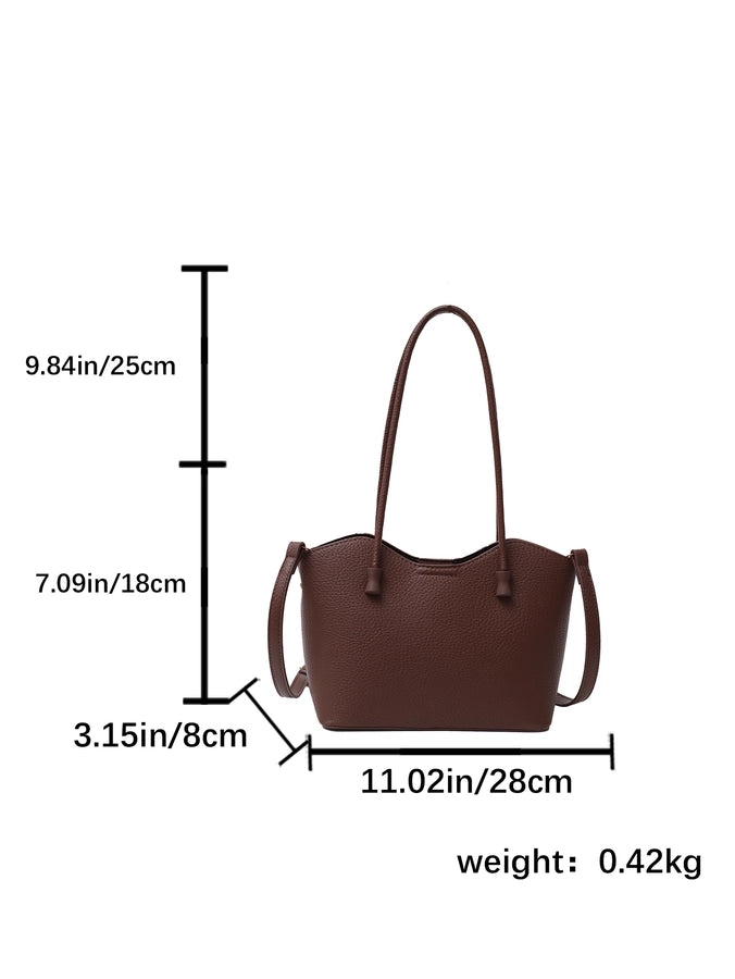 Women's Pu Leather Solid Color Classic Style Sewing Thread Dumpling Shape Zipper Tote Bag