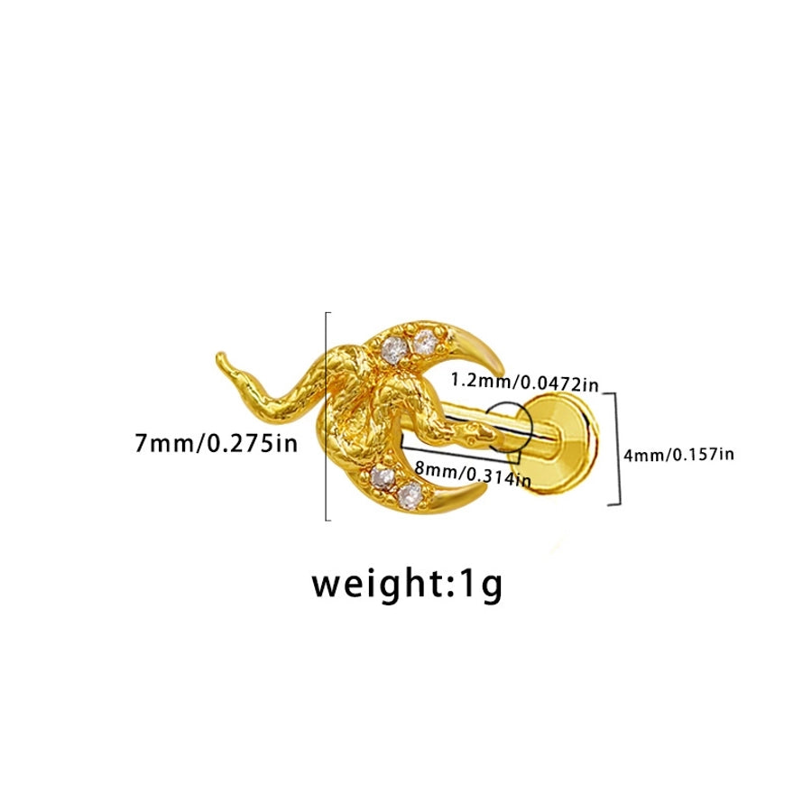 1 Piece Ear Cartilage Rings & Studs Rock Ethnic Style Simple Style Dinosaur Heart Shape Snake 316L Stainless Steel  Copper Inlay Rhinestones Glass Gold Plated