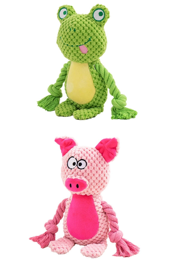 New Pet Plush Sound Making Cotton Rope Toys Fox Frog Pig Dog Interactive Tug Training Supplies