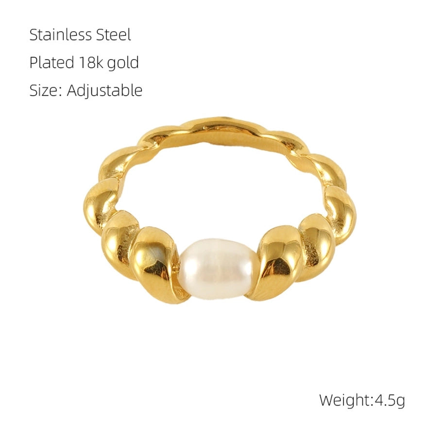 Jewelry Simple Style Geometric 304 Stainless Steel Pearl 18K Gold Plated Inlay Open Rings