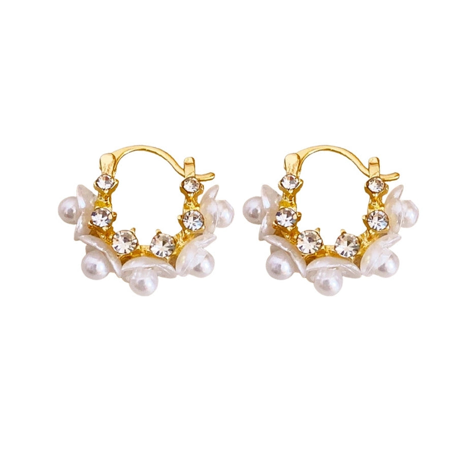 1 Pair French Style IG Style Flower Inlay Alloy Imitation Pearl Rhinestones Earrings