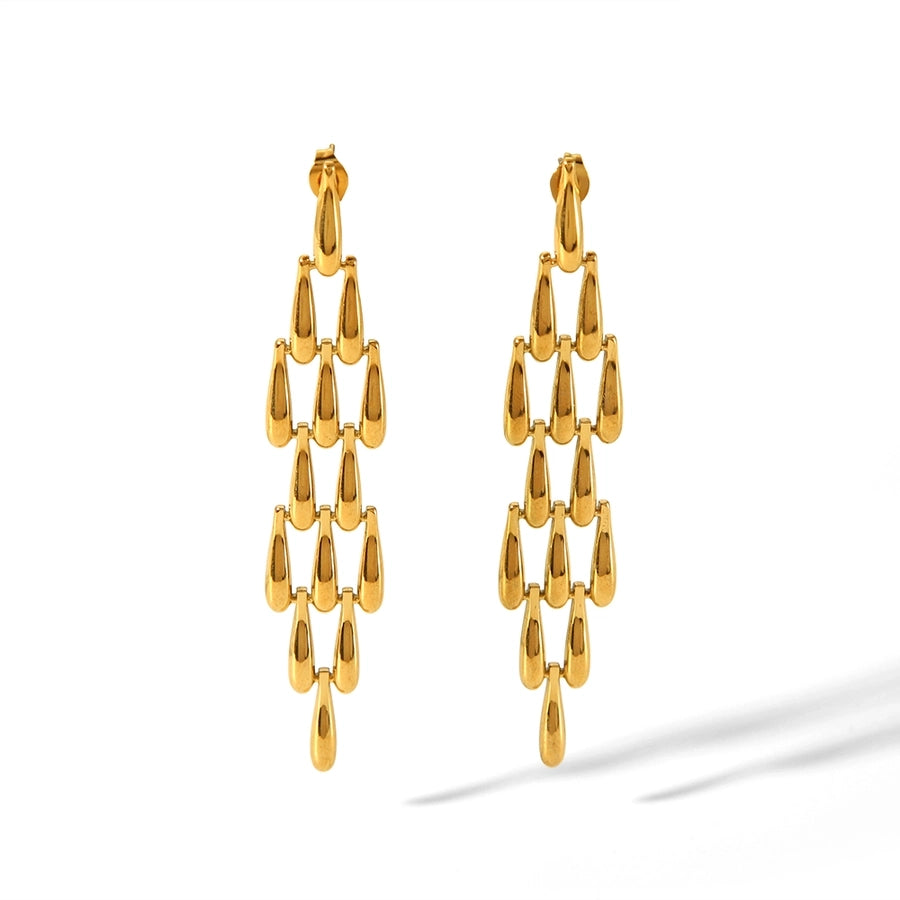 1 Pair Artistic Water Droplets Polishing Tassel Plating 304 Stainless Steel 18K Gold Plated Drop Earrings