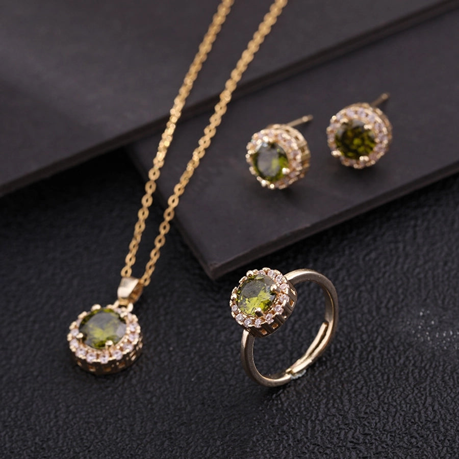 3 pieces fashion round titanium steel copper inlay zircon women's jewelry set