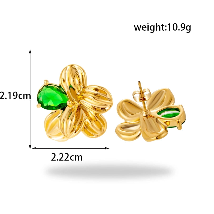 1 Pair Vintage Style French Style Simple Style C Shape Round Flower 304 Stainless Steel Zircon Ear Studs - CEJEW