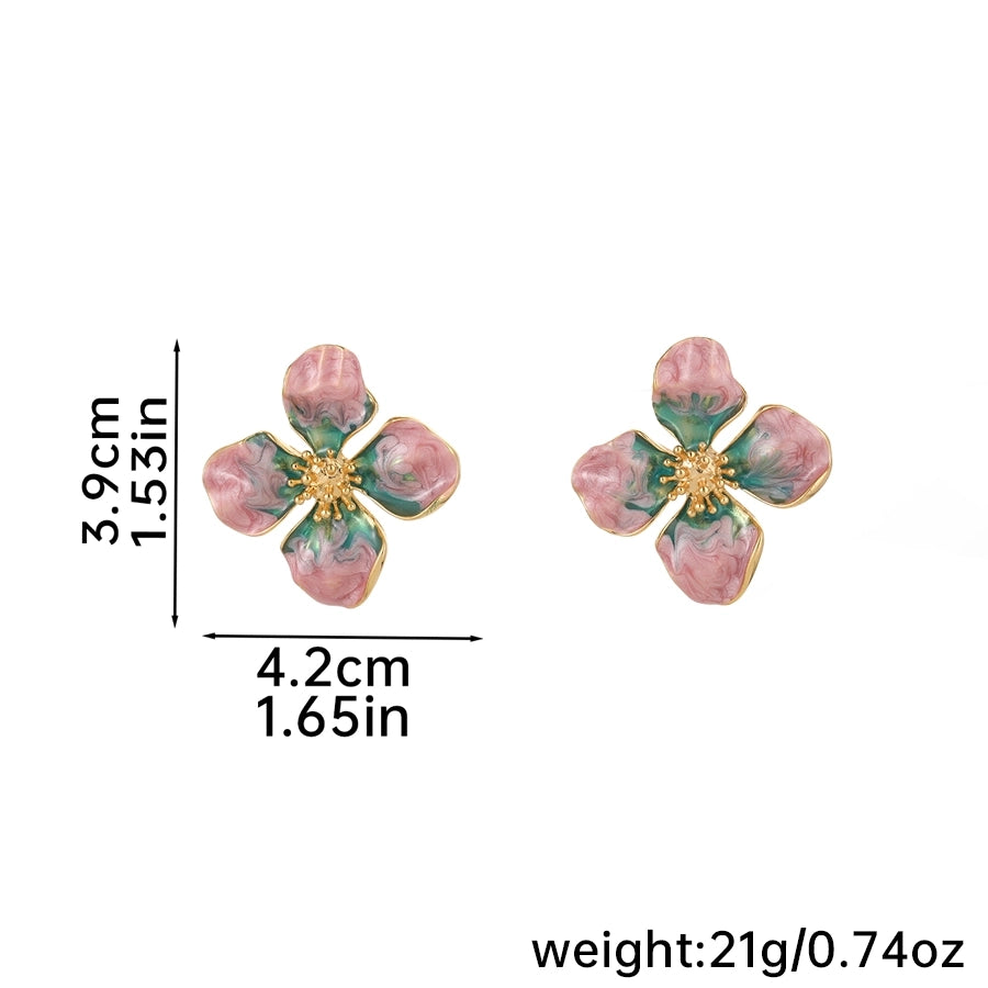 1 Pair Vacation Pastoral Flower Enamel Copper Ear Studs