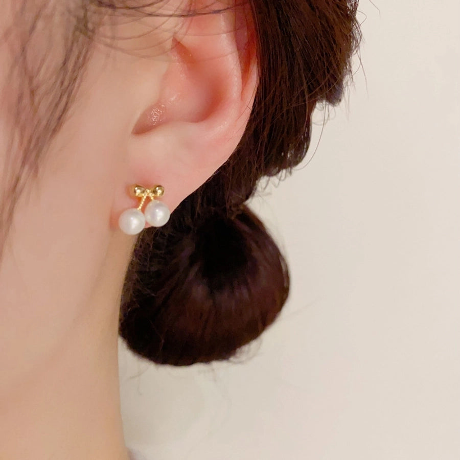 1 Set Simple Style Cherry Copper 14K Gold Plated Ear Studs