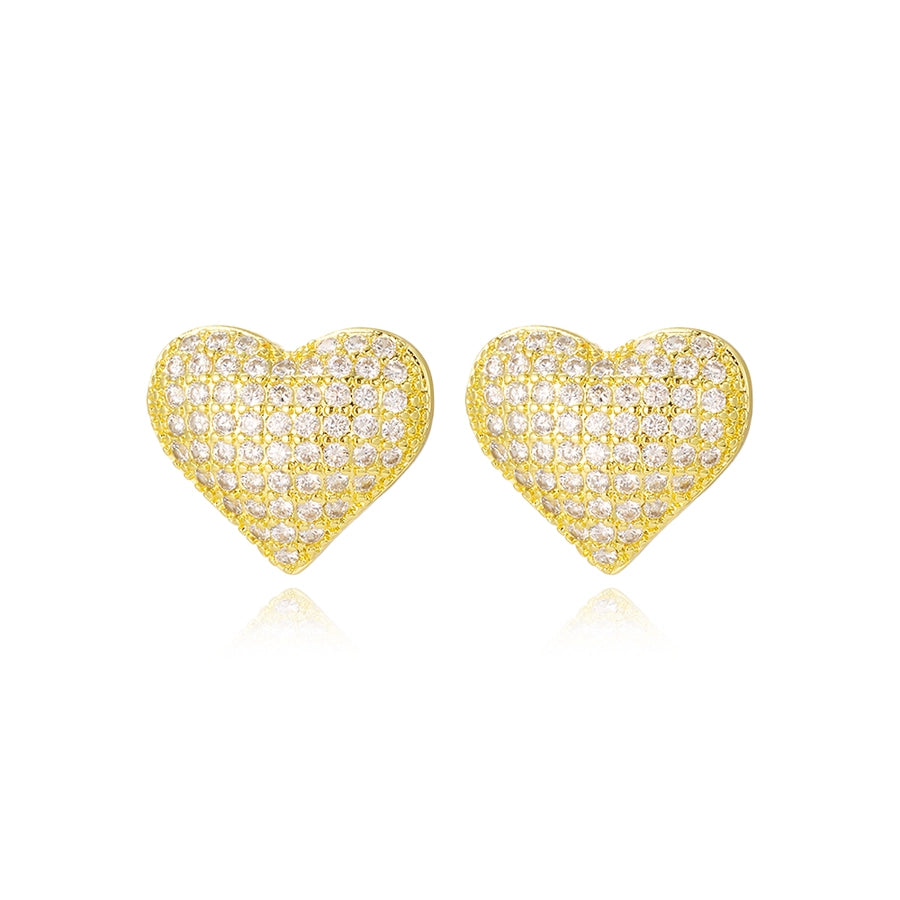 1 Pair Casual Simple Style Heart Shape Copper Zircon 18K Gold Plated Ear Studs