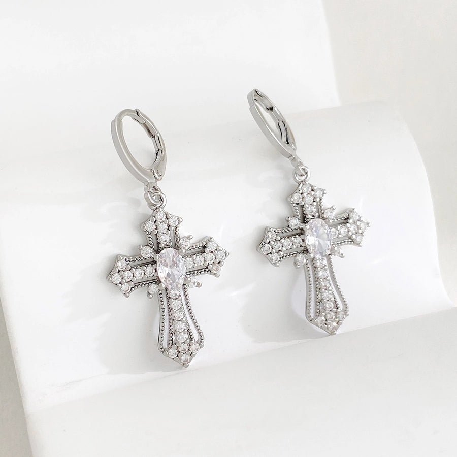 1 pair vintage style cross plating copper drop earrings