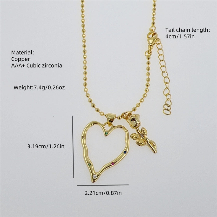 Copper 18K Gold Plated Inlay Heart Shape Zircon Pendant Necklace