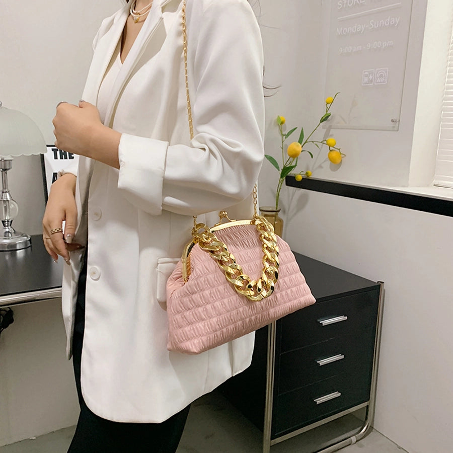 Women's Medium Pu Leather Solid Color Classic Style Sewing Thread Square Clasp Frame Crossbody Bag