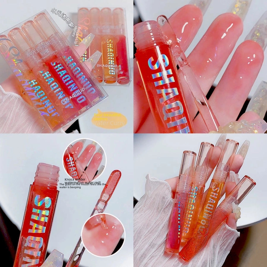 4-piece Gift Box Set Water Light Kiss Lip Gloss Moisturizing Lip Oil Transparent Glass Balm Student Lipstick Stacking