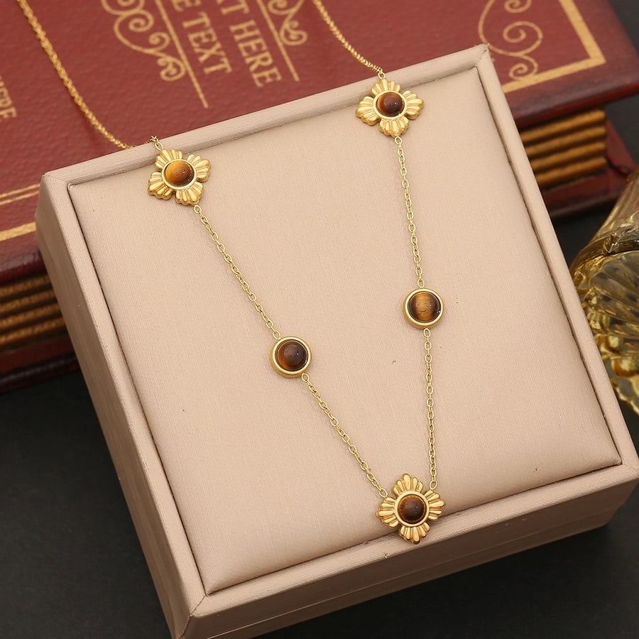 Jewelry Elegant Lady Flower 304 Stainless Steel 18K Gold Plated Jewelry Set