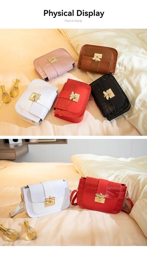 Women's Medium Pu Leather Solid Color Classic Style Streetwear Square Lock clasp Crossbody Bag