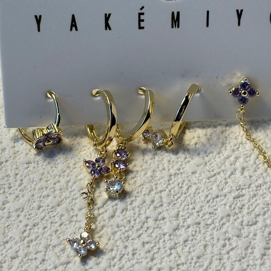 1 Set IG Style Yakemiyou French Style Four Leaf Clover Inlay Copper Zircon 14K Gold Plated Earrings