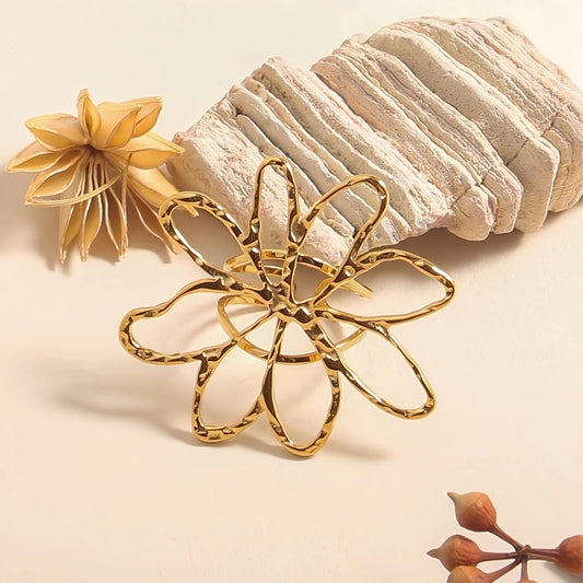 Jewelry Exaggerated Modern Style Simple Style Flower 304 Stainless Steel 18K Gold Plated Hollow Out Rings