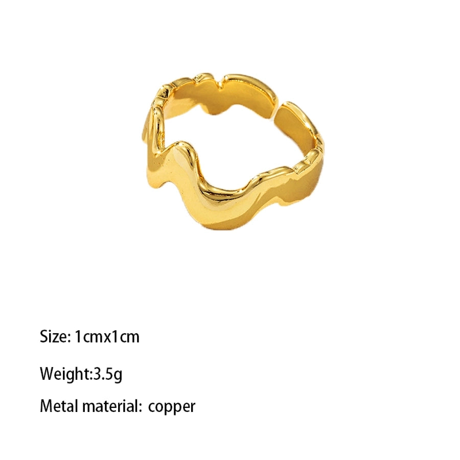 Copper Gold Plated Chinoiserie Romantic Sweet Inlay Carving Heart Shape Zircon Open Rings