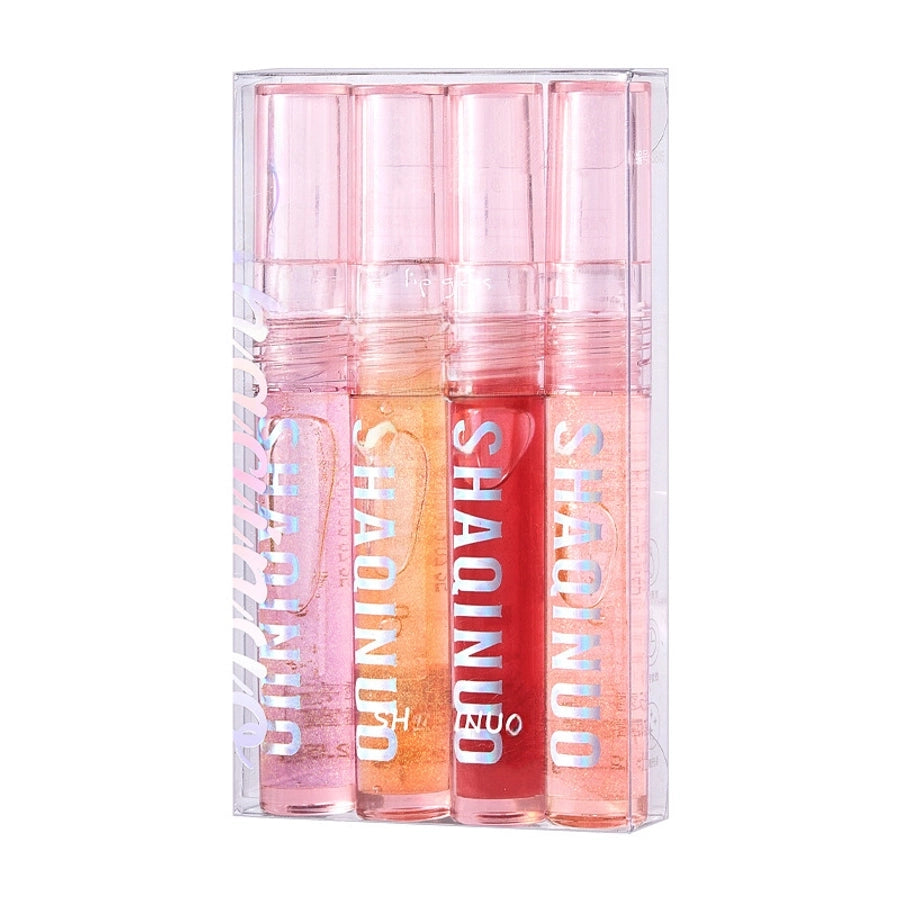 4-piece Gift Box Set Water Light Kiss Lip Gloss Moisturizing Lip Oil Transparent Glass Balm Student Lipstick Stacking