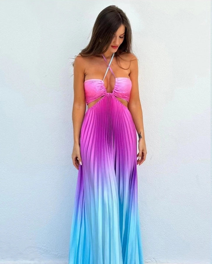 Women's Sundress Vacation Halter Neck Sleeveless Multicolor Maxi Long Dress Holiday