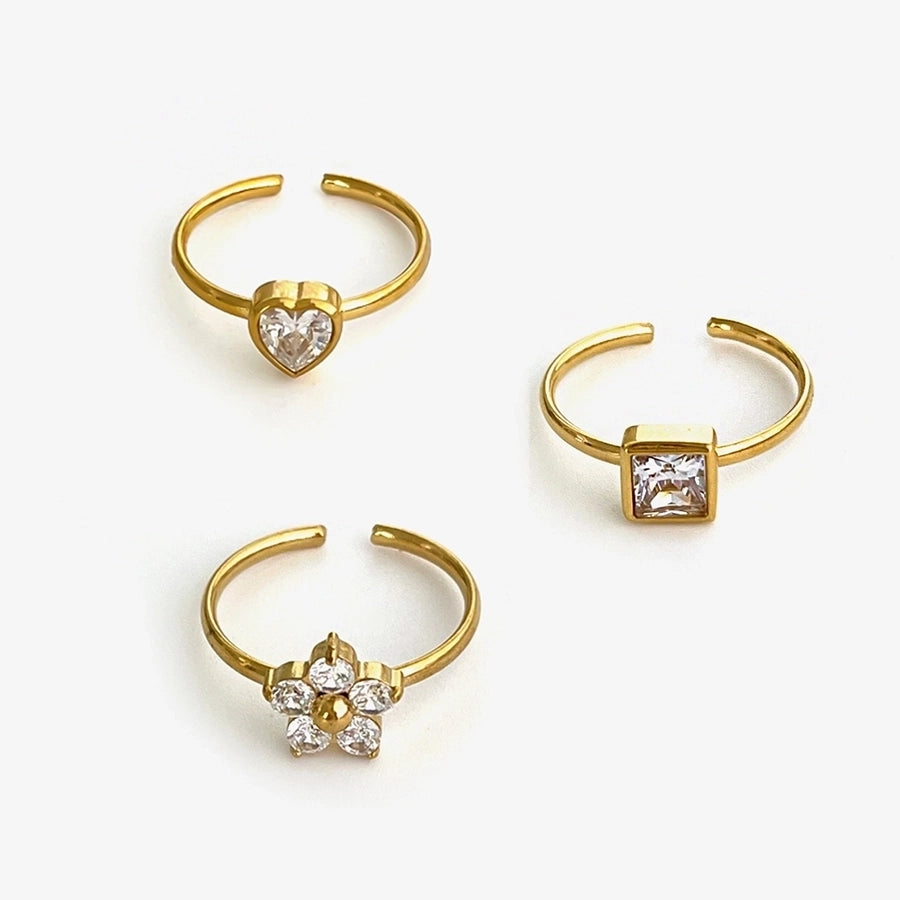 Simple Style Commute Geometric 316L Stainless Steel  Rhinestones 18K Gold Plated Women's Single Ring - CEJEW