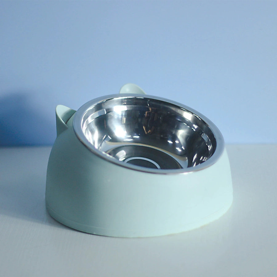 Stainless Steel Cat Dog Dual Bowl Slanted Mouth Protects Vertebras Pet Food Bowl Cat Supplies Trendy Double Neck Protection