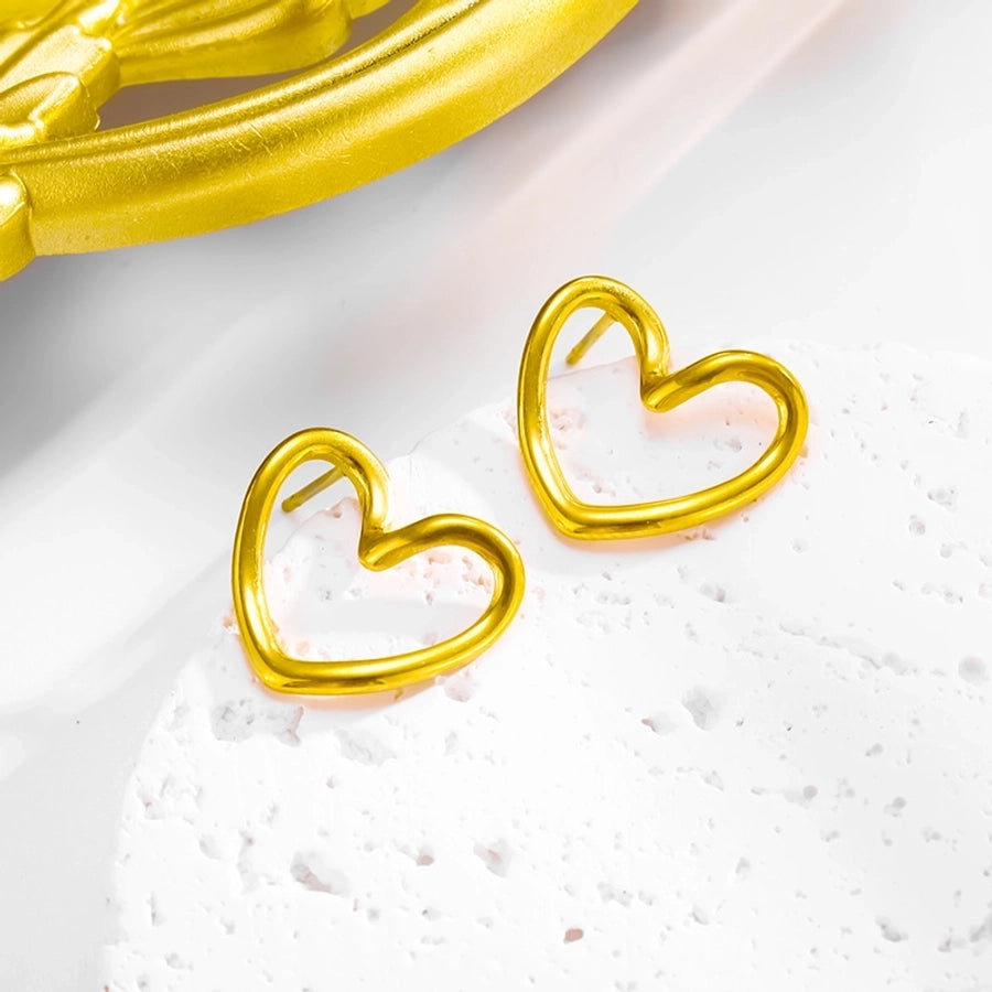 Jewelry Elegant Simple Style Commute Heart Shape 304 Stainless Steel 18K Gold Plated Earrings Necklace