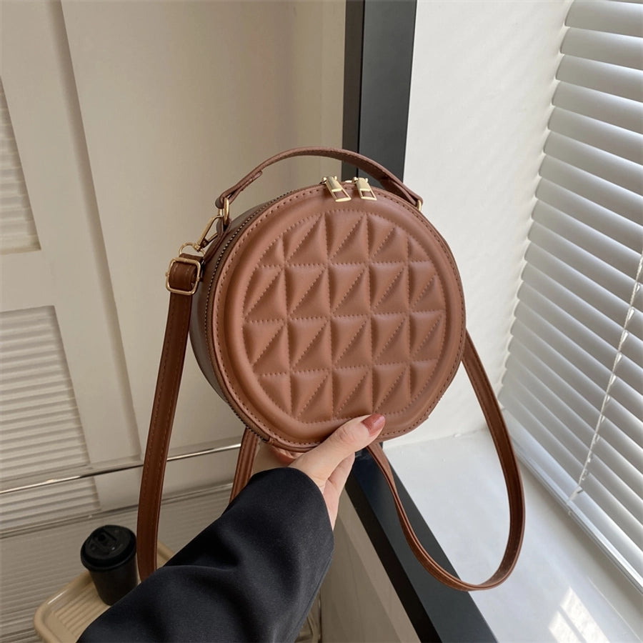 Women's Medium Pu Leather Solid Color Streetwear Round Zipper Crossbody Bag