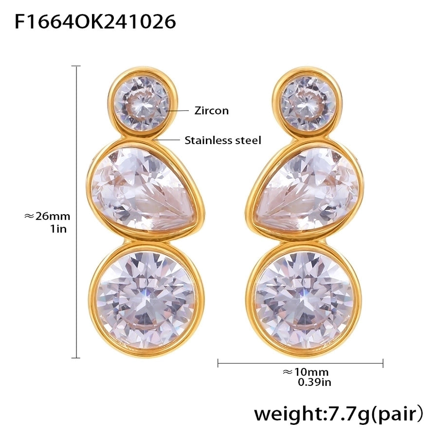 1 Pair Elegant Luxurious Vacation Water Droplets Plating Inlay 304 Stainless Steel Zircon 18K Gold Plated Drop Earrings