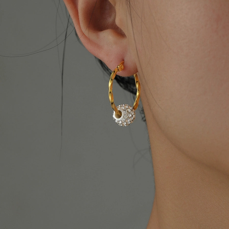 1 Pair Simple Style Color Block Inlay Stainless Steel Artificial Rhinestones 18K Gold Plated Earrings