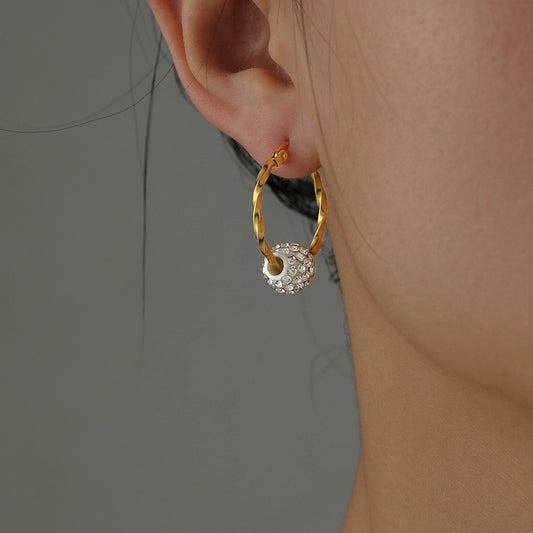 1 Pair Simple Style Color Block Inlay Stainless Steel Artificial Rhinestones 18K Gold Plated Earrings