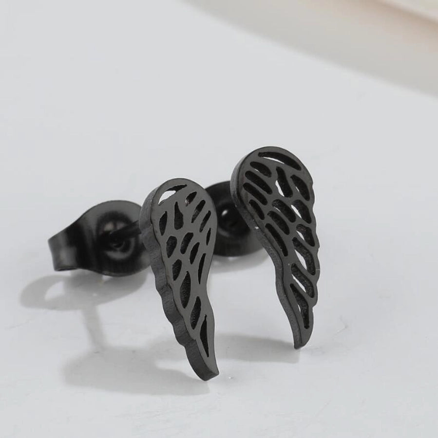 1 pair fashion star moon wings titanium steel asymmetrical plating hollow out ear studs - CEJEW