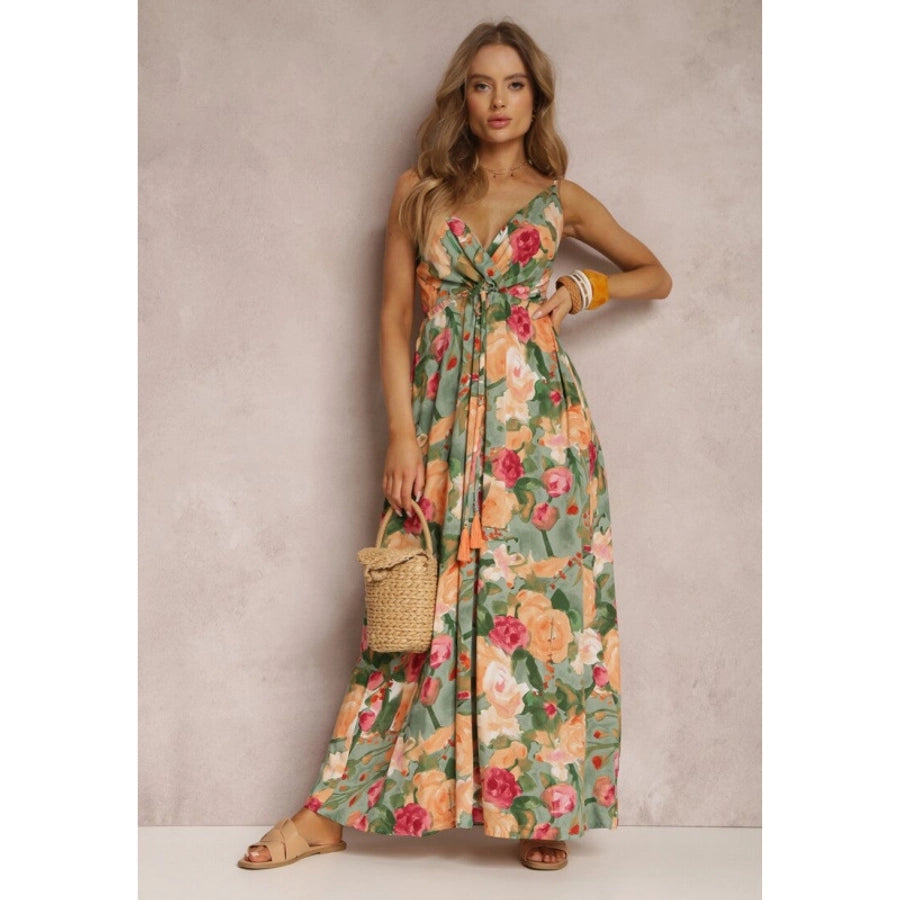 Women's Sheath Dress Streetwear V Neck Sleeveless Flower Maxi Long Dress Holiday