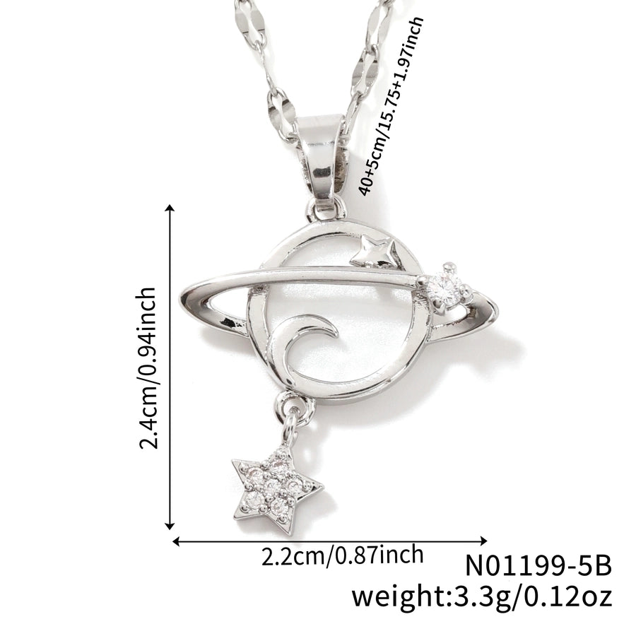 304 Stainless Steel Copper K Gold Plated Rhodium Plated Plating Inlay Starry Sky Solid Color Zircon Pendant Necklace