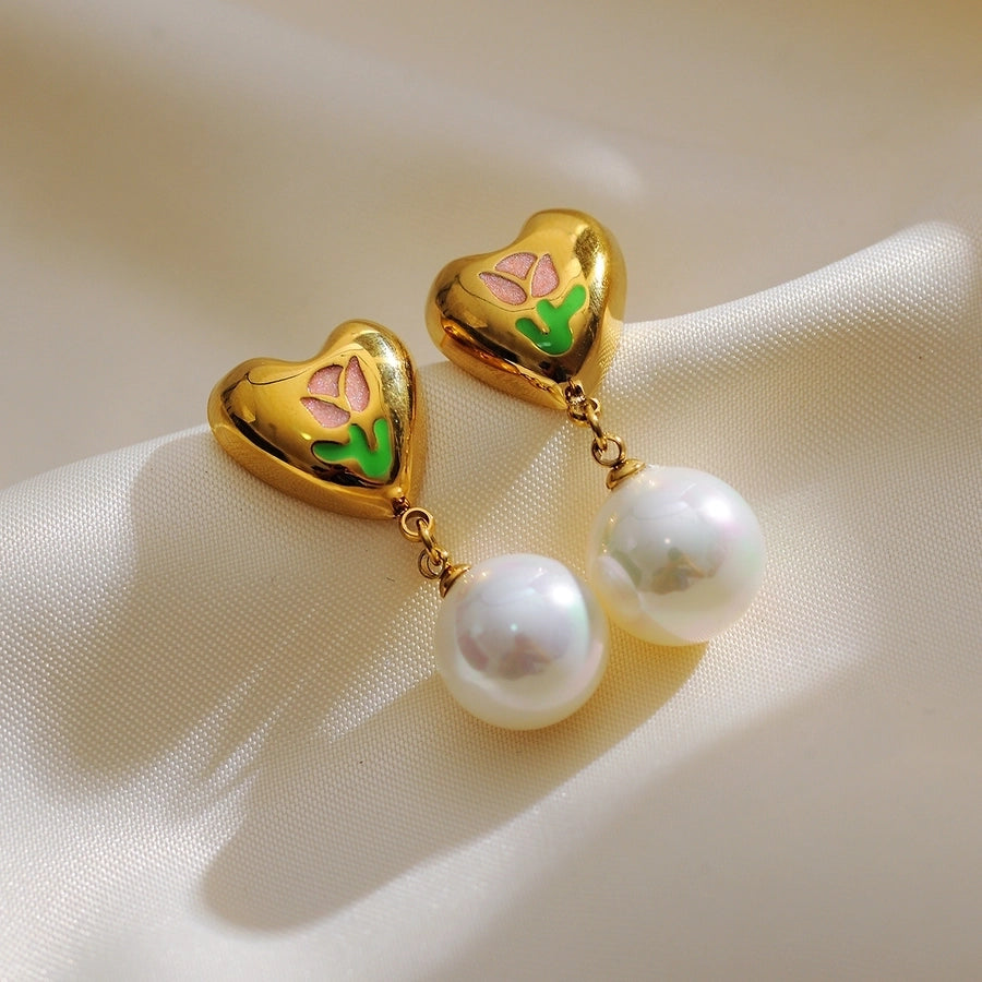 1 Pair Elegant Luxurious Queen Geometric Inlay 304 Stainless Steel Artificial Pearls 18K Gold Plated Drop Earrings