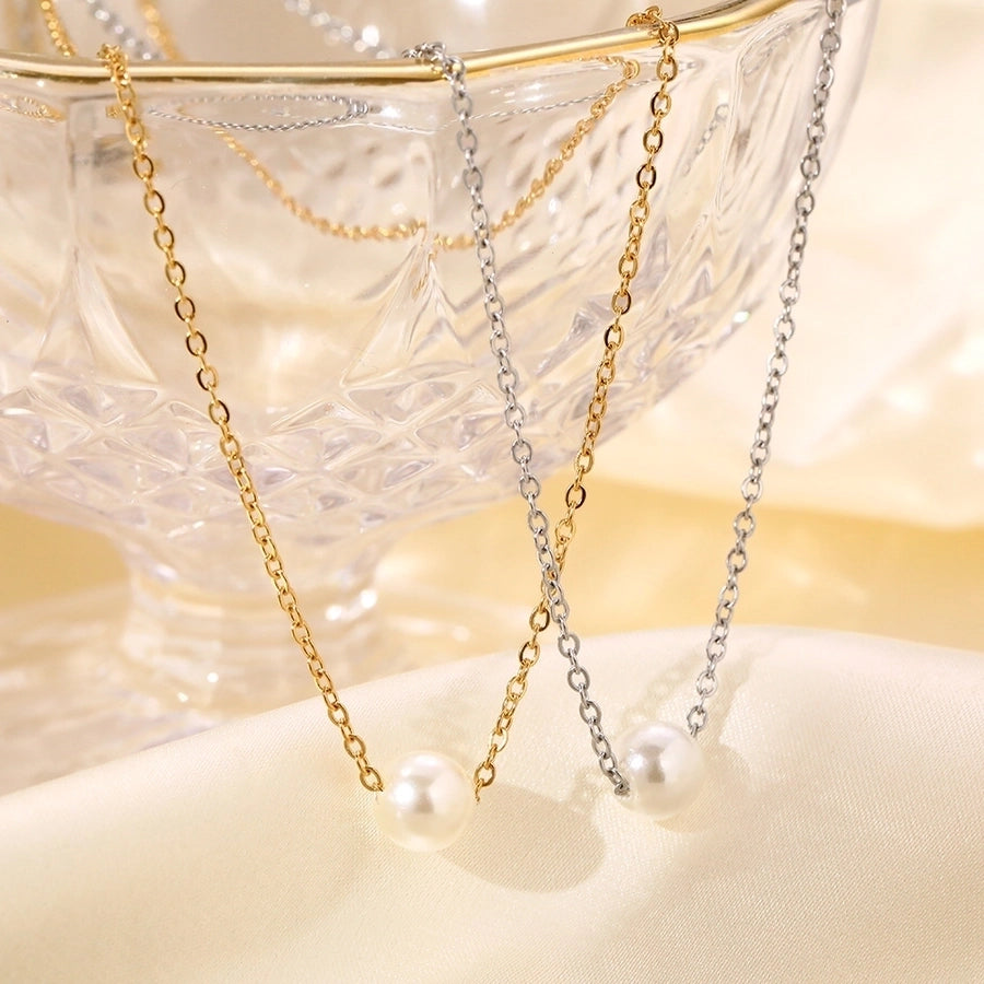 Jewelry Casual Simple Style Geometric 304 Stainless Steel Imitation Pearl Stainless Steel Necklaces