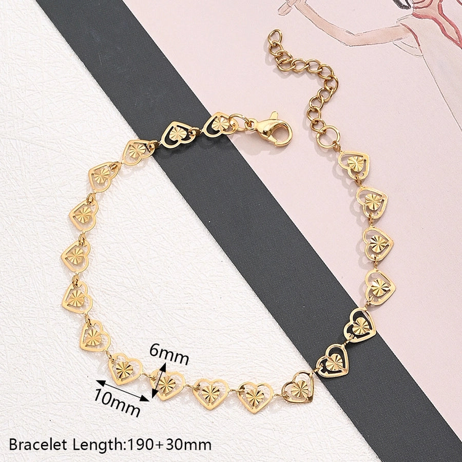 Jewelry Casual Modern Style Simple Style Heart Shape Simple 304 Stainless Steel 18K Gold Plated Handmade Polishing Plating Jewelry Set