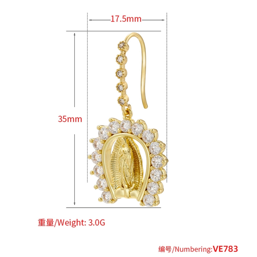 1 pair luxurious virgin mary copper plating inlay zircon 18k gold plated drop earrings