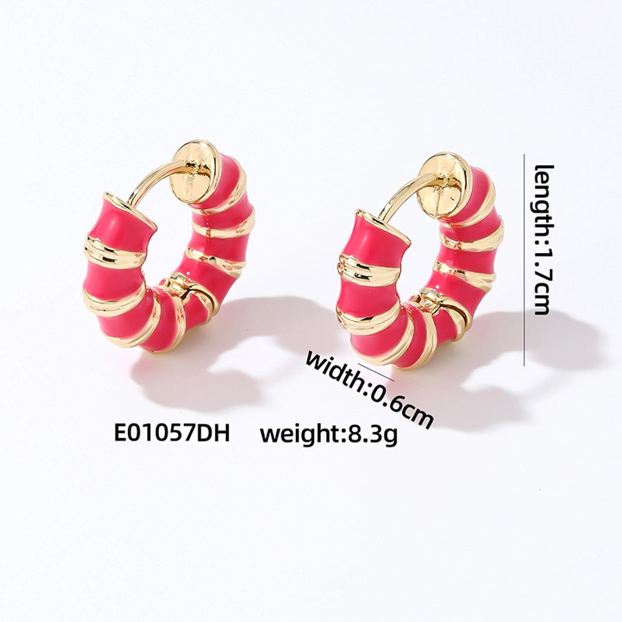 1 Pair IG Style Simple Style Multicolor Stripe Enamel Plating Copper Hoop Earrings