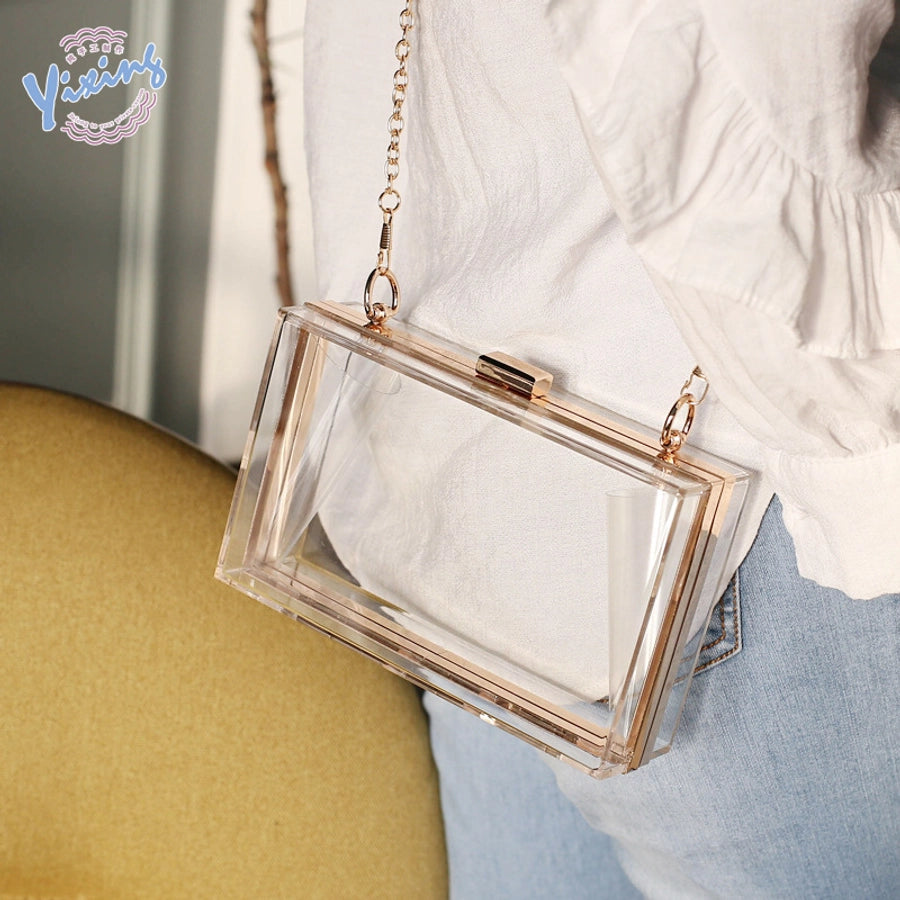 White Black Transparent Arylic Solid Color Square Evening Bags