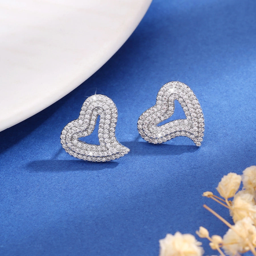 1 Pair Elegant Simple Style Heart Shape Copper Zircon Imitation Gold  Ear Studs