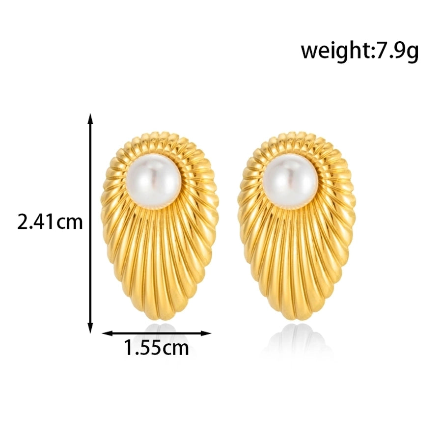 1 Pair Vintage Style French Style Simple Style Heart Shape Flower Hollow Out Inlay 304 Stainless Steel Pearl Drop Earrings Ear Studs