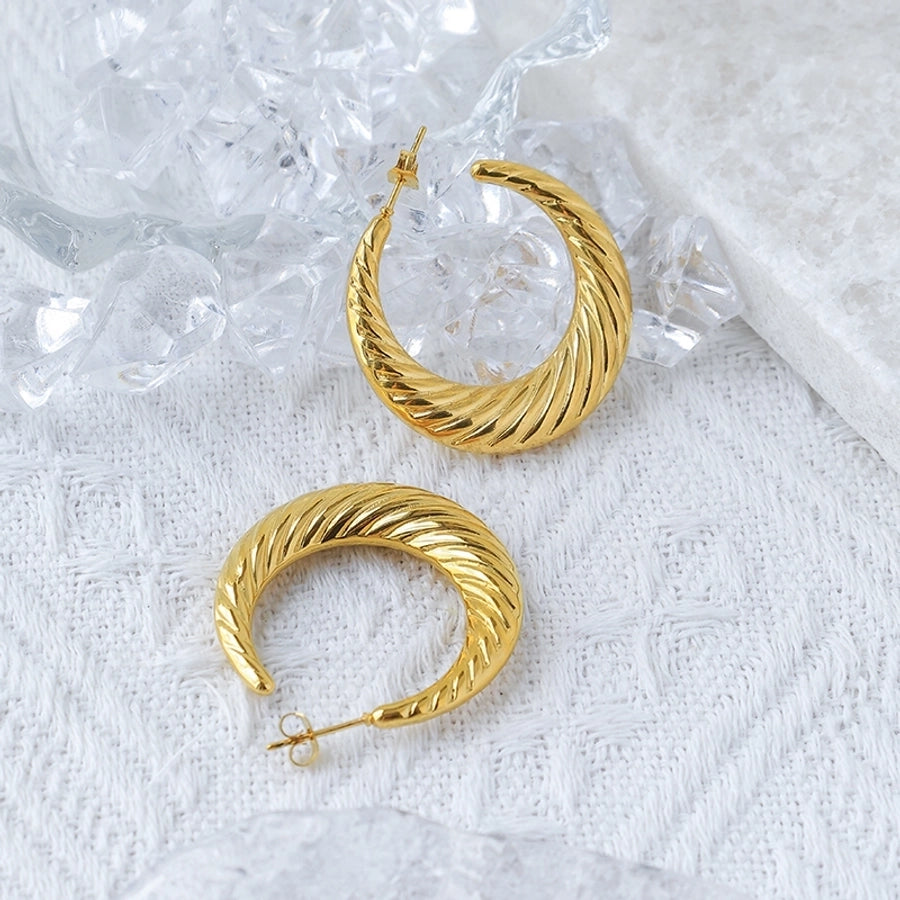 1 Pair Casual Simple Style Commute C Shape Moon Twist Plating 304 Stainless Steel 14K Gold Plated Earrings - CEJEW