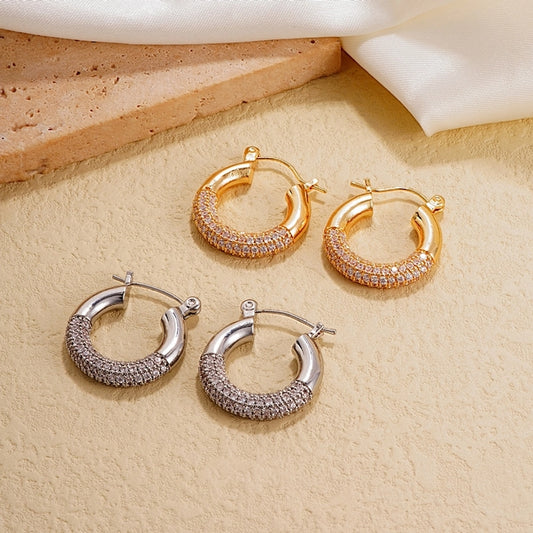 1 pair simple style round polishing plating inlay copper zircon white gold plated gold plated earrings