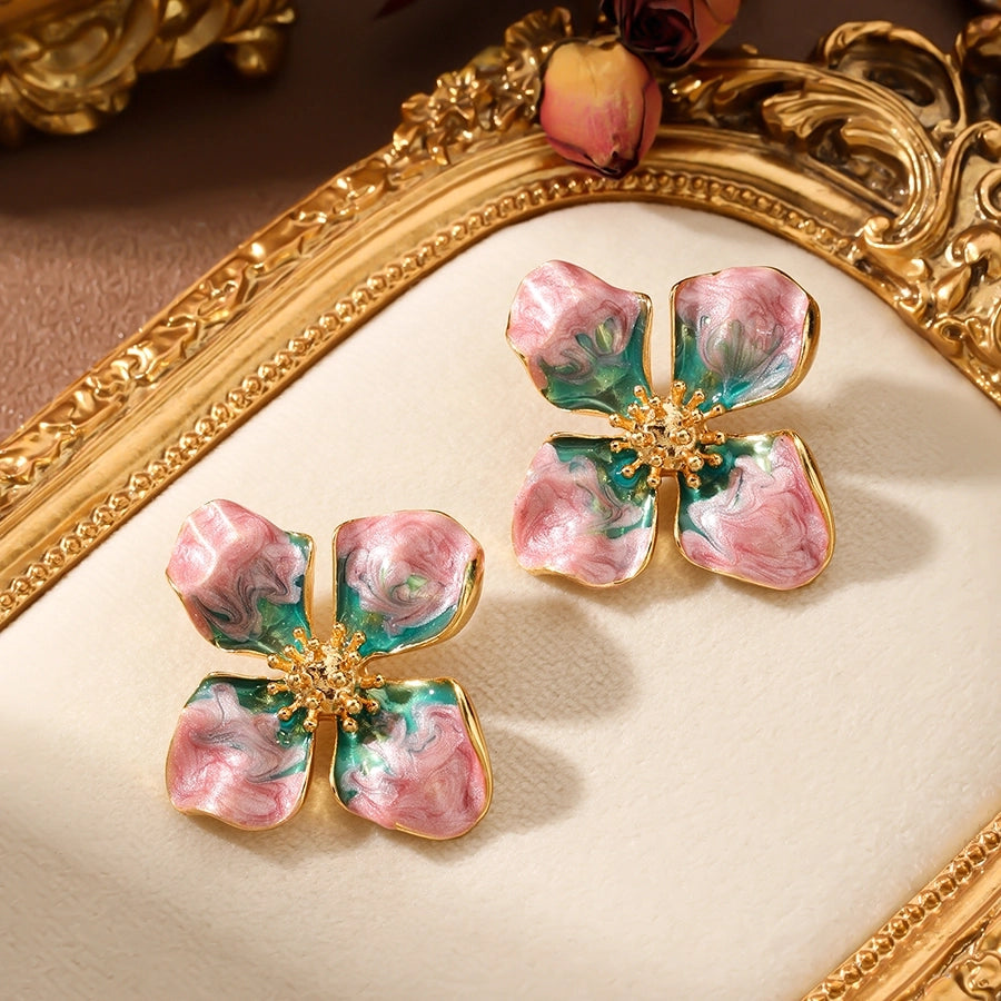 1 Pair Vacation Pastoral Flower Enamel Copper Ear Studs