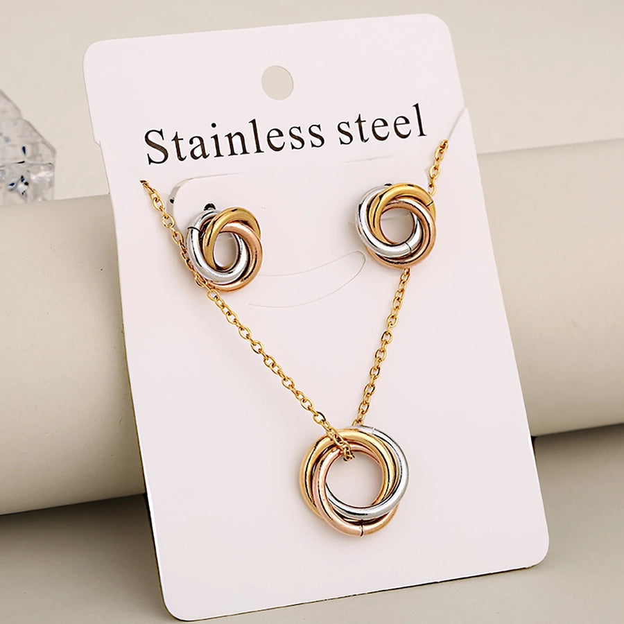 Jewelry Casual Vacation Classic Style Circle 304 Stainless Steel 18K Gold Plated Jewelry Set