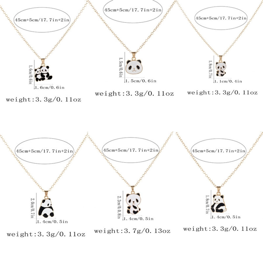 Cartoon Style Cute Panda K Gold Plated 201 Stainless Steel Zinc alloy  Pendant Necklace