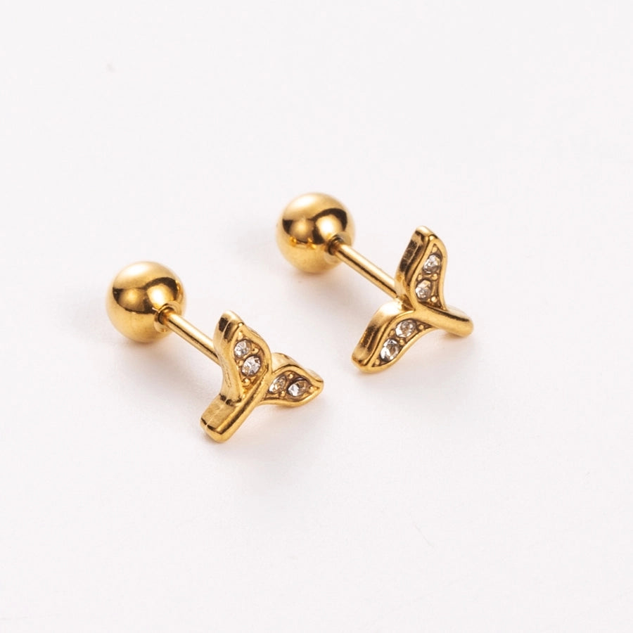 Simple Style Shiny Heart Shape Mushroom Planet Plating Inlay 304 Stainless Steel Artificial Diamond 14K Gold Plated Ear Studs