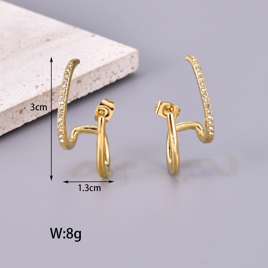 1 Pair Simple Style Classic Style Solid Color Plating Inlay 304 Stainless Steel Titanium Steel Rhinestones 18K Gold Plated Ear Studs - CEJEW